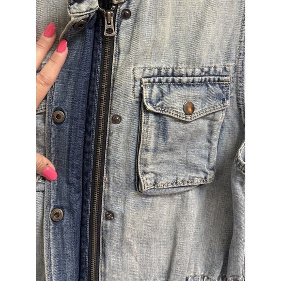 Lucky Brand Women's S Blue Military Denim Utility Vest 61% Cotton 39% Linen Zip - Picture 8 of 9